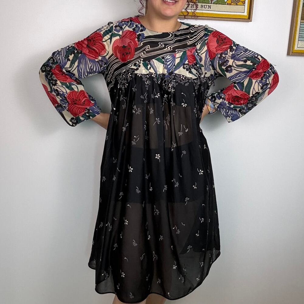 Funky sheer vintage floral dress large